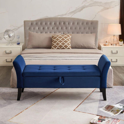 51.5" Bed Bench with Storage Navy Blue Velvet - Streamdale Furniture