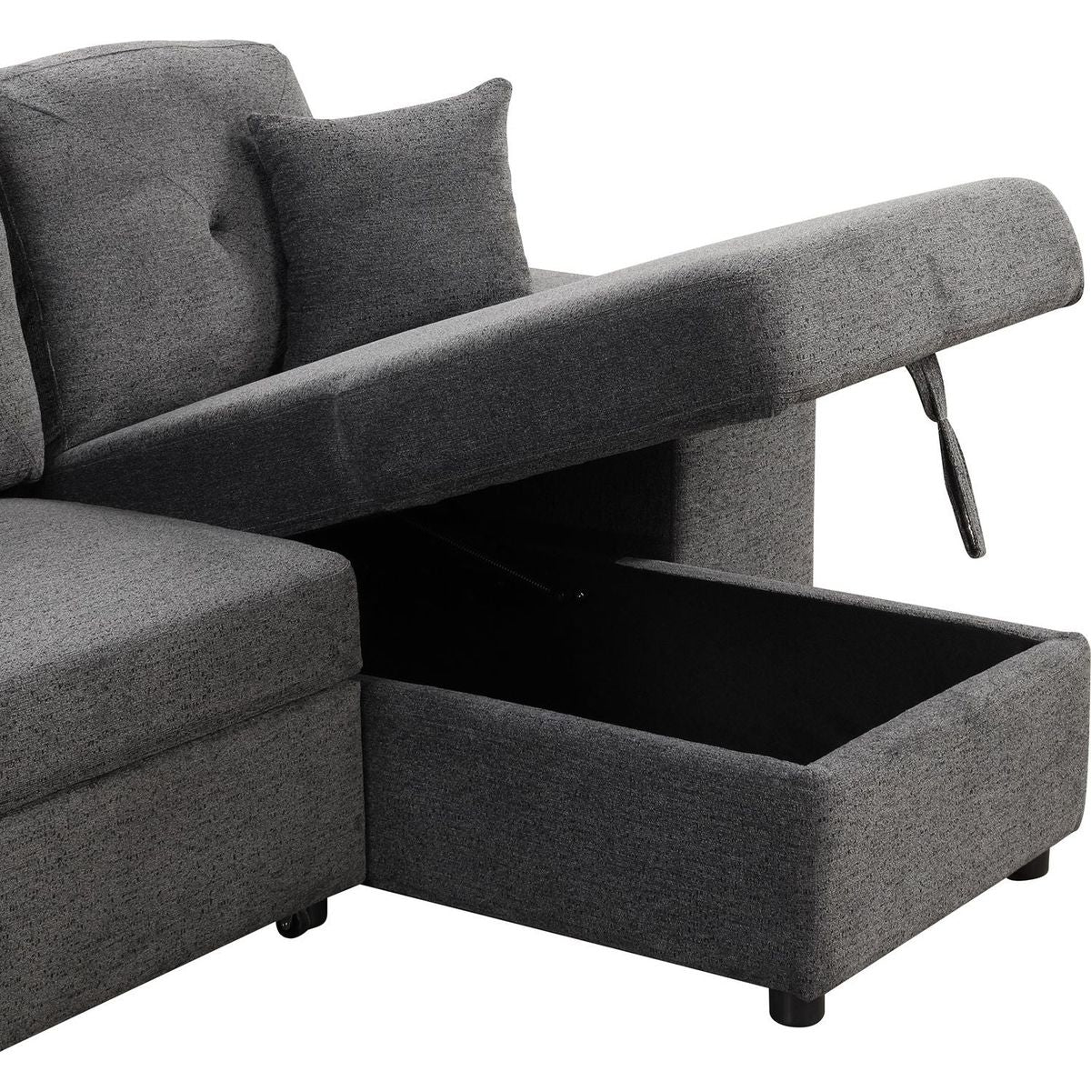 Reversible Sleeper Sectional Sofa Bed with Side Shelf and 2 Stools, Pull-Out L-Shaped Sofa Bed, Corner Sofa-Bed with Storage Chaise Left/Right Hande for Living Room, Blue Black