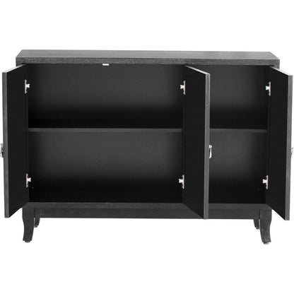 Sideboard with Glass Doors, 3 Door Mirrored Buffet Cabinet with Silver Handle for Living Room, Hallway, Dining Room (Black)