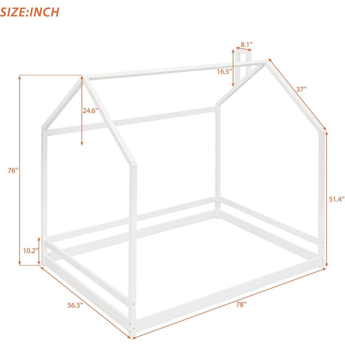 Full Size House Bed Wood Bed, White