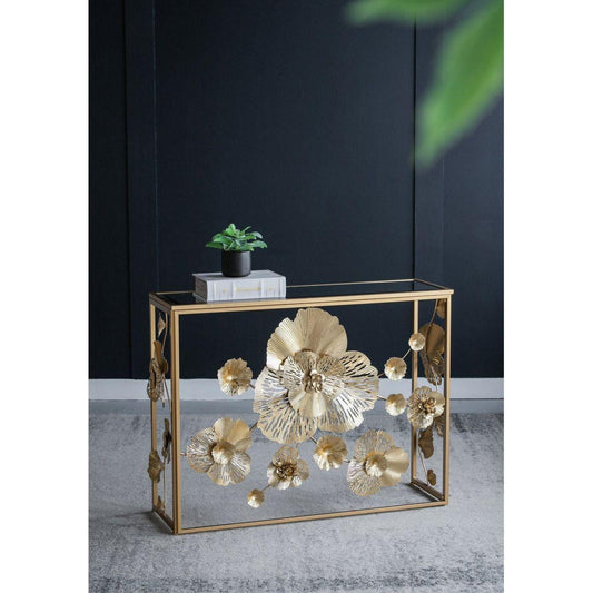 39.5" x 12" x 30.5" Gold Console Table with Mirrored Glass Top, Modern Entryway Table for Living Room Foyer Entryway