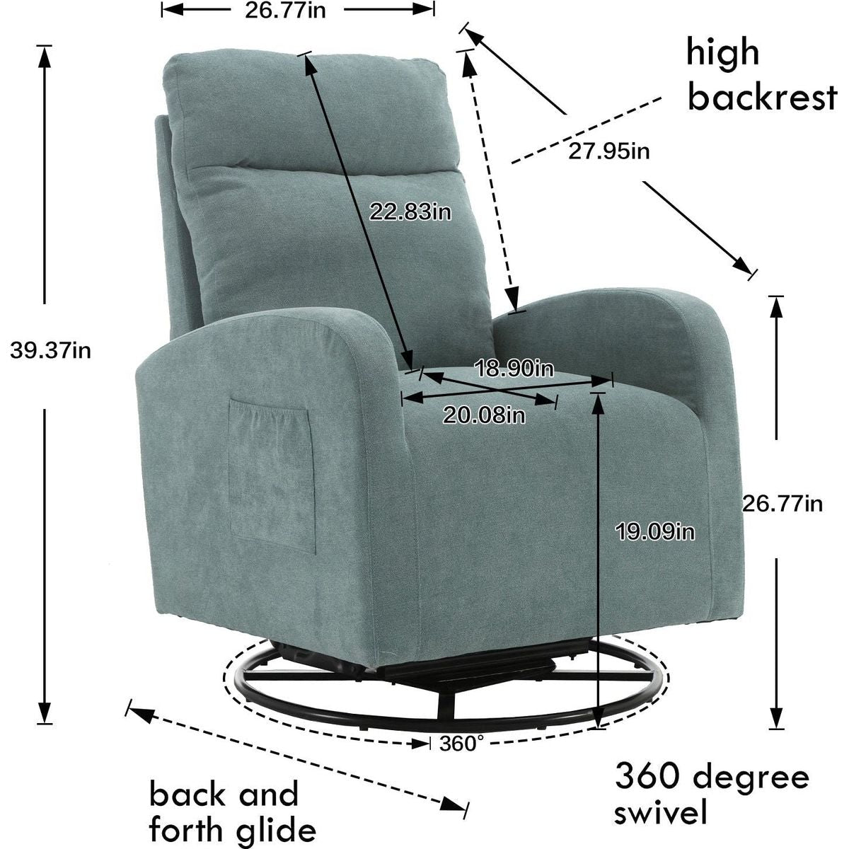 Upholstered Swivel Glider.Rocking Chair for Nursery in Misty Grey.Modern Style One Left Bag