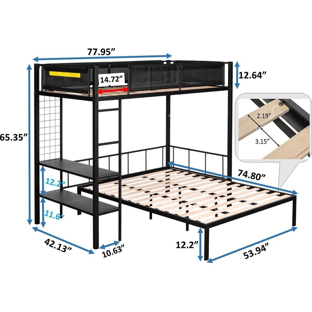 Twin over Full Bunk with Shelves & Grid Panel