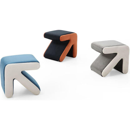 Modern Creative Upholstered Velvet Sofa Stool Kids Stool Shoe Bench Footrest Footstool Multifaceted Stool Ottoman Coffee Table Arrow Design Handicraft Decoration for Living Room Bedroom, Grey+Beige