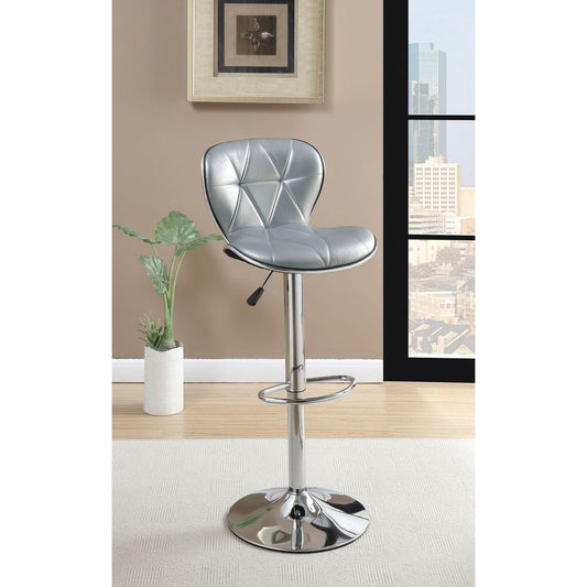 Silver / Grey Faux Leather PVC Stool Counter Height Chairs Set of 2 Adjustable Height Kitchen Island Stools Chrome Base.