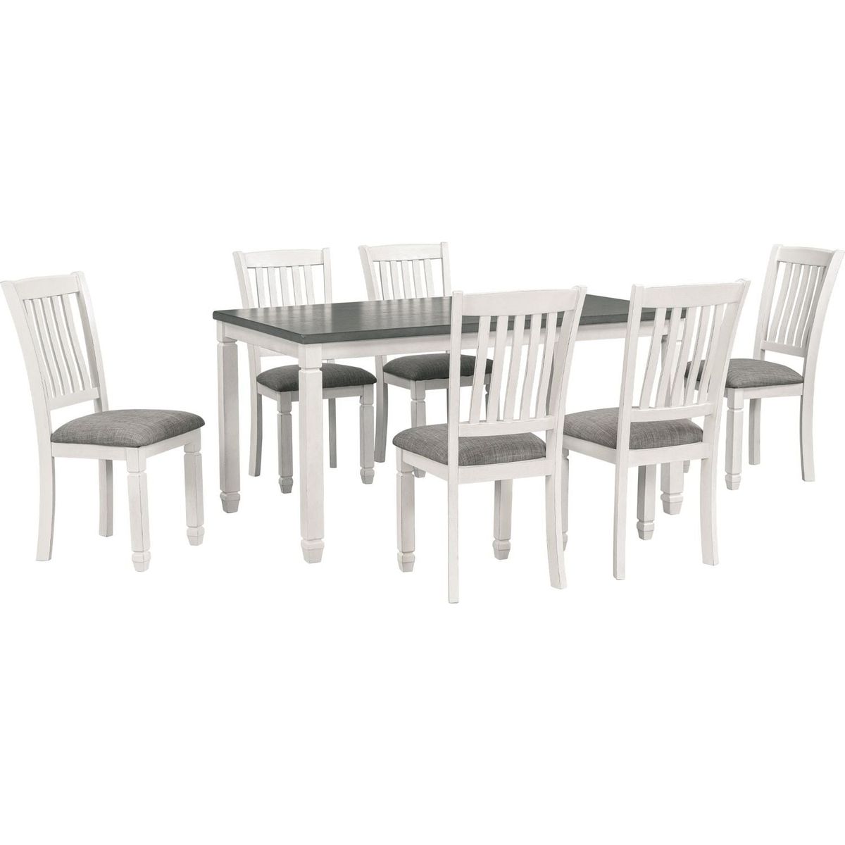 7-Piece Dining Table Set Wood Dining Table and 6 Upholstered Chairs with Shaped Legs for Dining Room/Living Room Furniture (Gray+White)