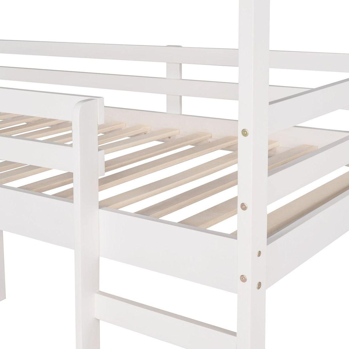 Twin Loft Bed with Slide, House Bed with Slide, White