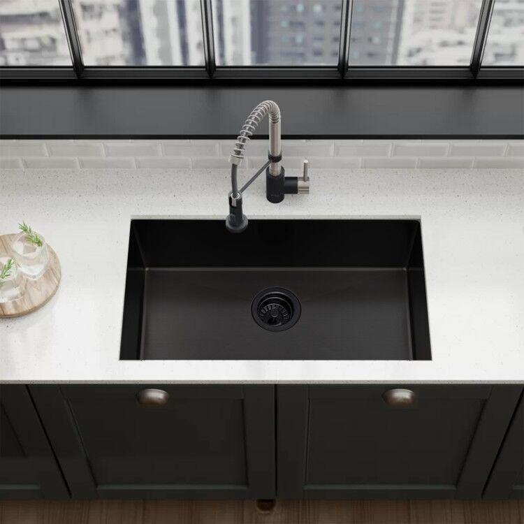 32x19 inch Undermount Kitchen Sink 16 Gauge Stainless Steel Single Bowl Kitchen Sink Gunmetal Black