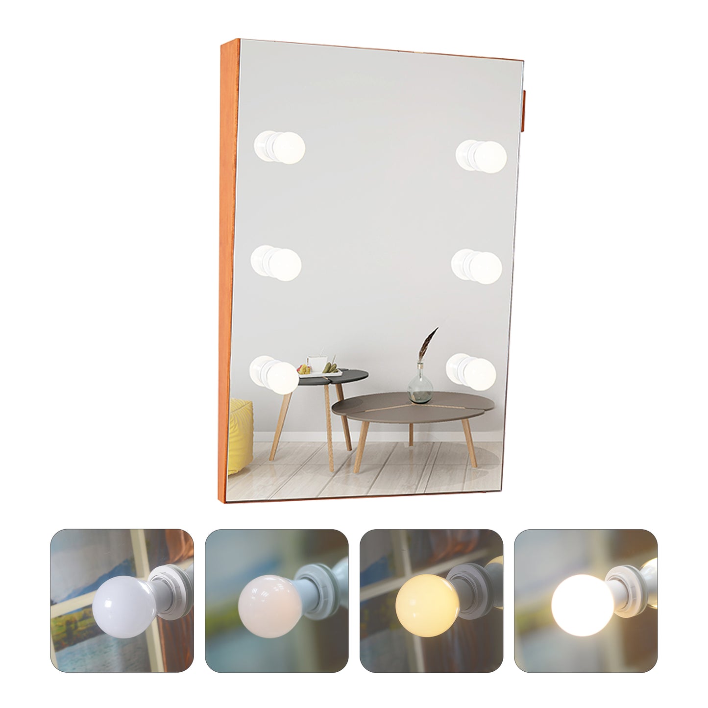 Wooden Wall Vanity Mirror Makeup Mirror Dressing Mirror with LED Bulbs