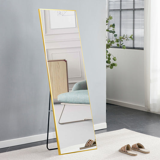 Aluminium alloy Metal Frame Wall Mounted Full Body Mirror, Bathroom Vanity Mirror, Bedroom Home Porch, Decorative Mirror, Clothing Store, Floor Mounted Large Mirror,.Golden 63"x20"