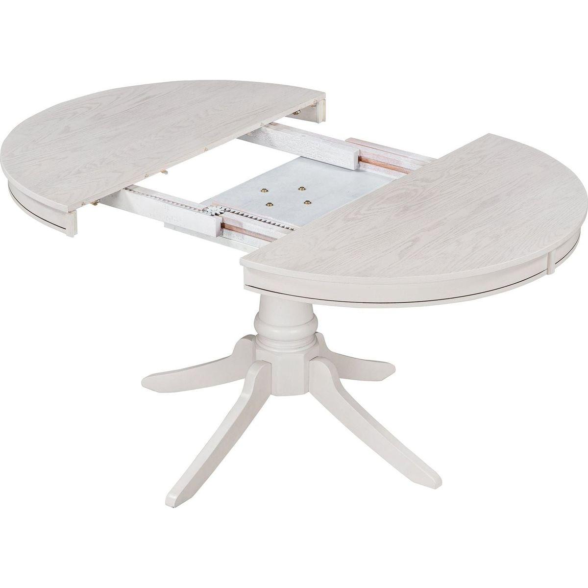 5-Piece Retro Functional Dining Table Set Wood Round Extendable Dining Table and 4 Upholstered Dining Chairs (Antique White) - Streamdale Furniture