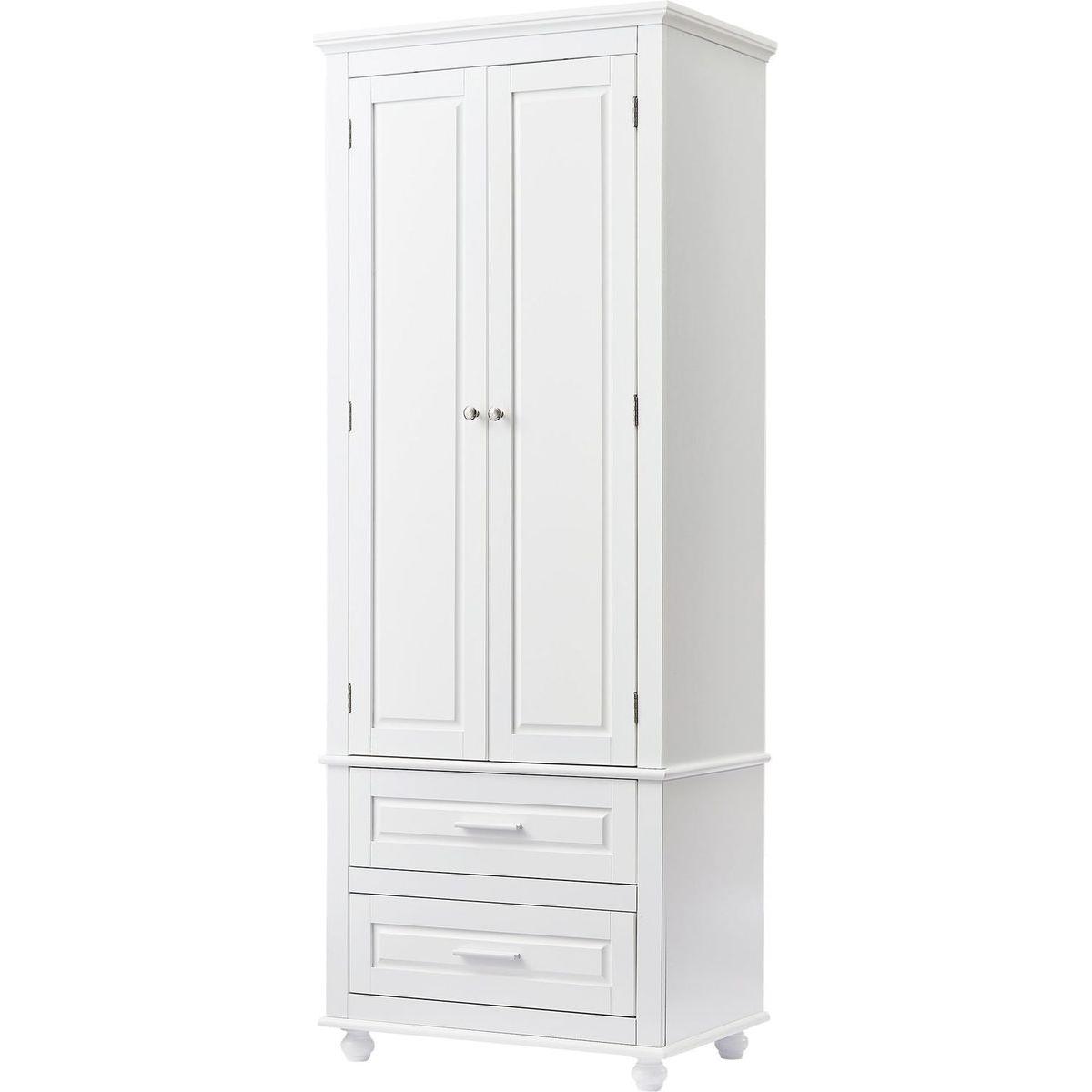 Tall Storage Cabinet with Two Drawers for Bathroom/Office, White