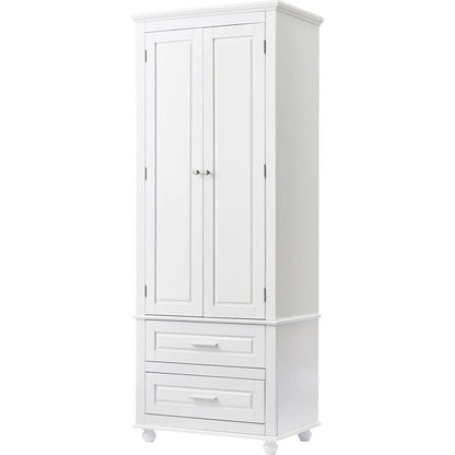 Tall Storage Cabinet with Two Drawers for Bathroom/Office, White