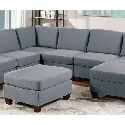 Modular Sectional 9pc Set Living Room Furniture Corner Sectional Couch Grey Linen Like Fabric 3x Corner Wedge 4x Armless Chairs and 2x Ottomans