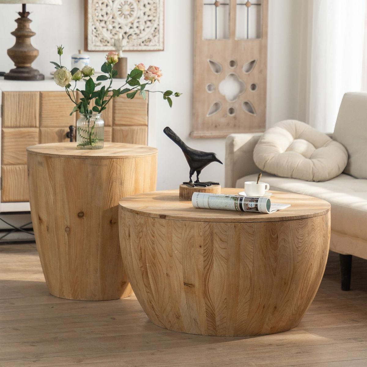 21.06" Vintage Style Bucket Shaped Coffee Table for Office, Dining Room and Living Room