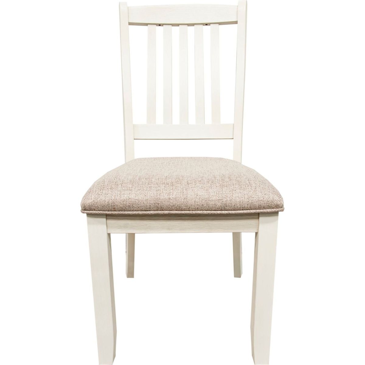 White Classic 2pcs Dining Chairs Set Rubberwood Beige Fabric Cushion Seats Slats Backs Dining Room Furniture Side Chair