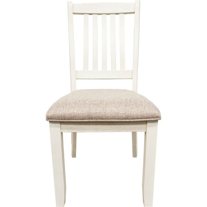 White Classic 2pcs Dining Chairs Set Rubberwood Beige Fabric Cushion Seats Slats Backs Dining Room Furniture Side Chair