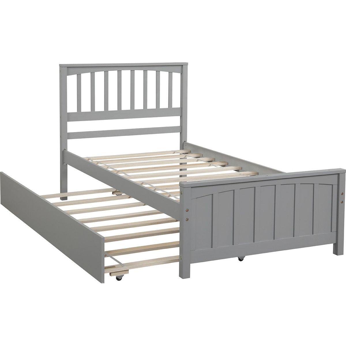 Twin size Platform Bed with Trundle, Gray