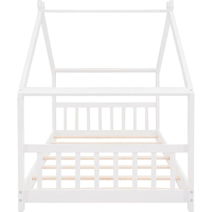 Twin Size House Bed Wood Bed, White