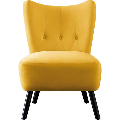 Unique Style Accent Chair Yellow Velvet Covering Button-Tufted Back Brown Finish Wood Legs Modern Home Furniture