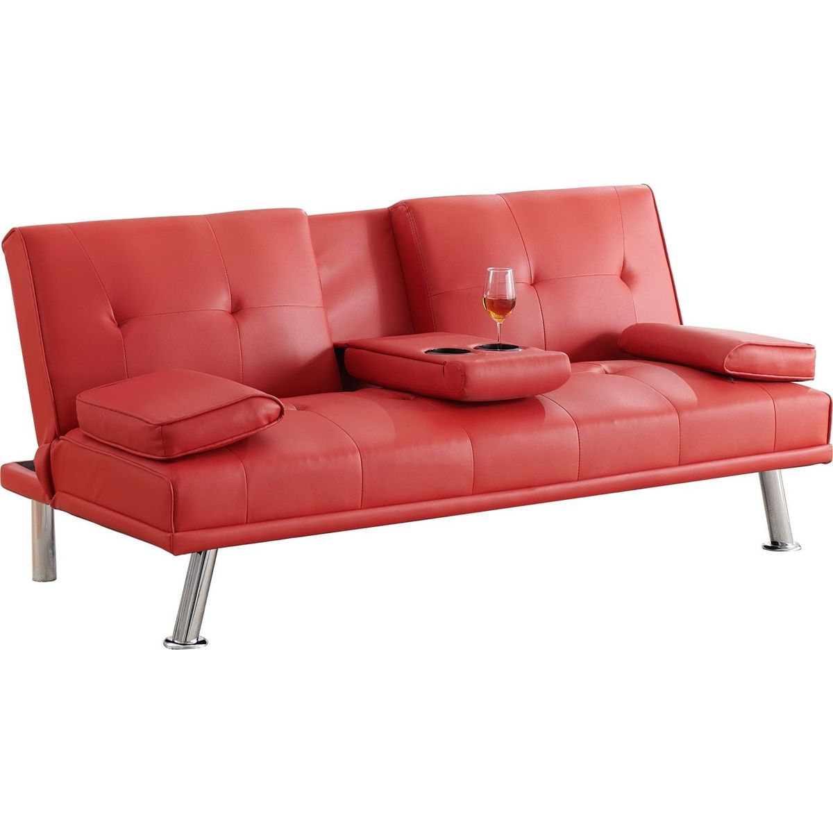 67" Red Leather Multifunctional Double Folding Sofa Bed for Office with Coffee Table