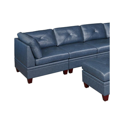 Genuine Leather Ink Blue Tufted 6pc Sectional Set 3x Corner Wedge 3x Armless Chair Living Room Furniture Sofa Couch