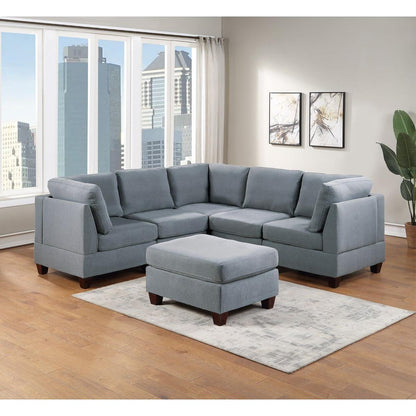 Modular Sectional 6pc Set Living Room Furniture Corner Sectional Couch Grey Linen Like Fabric 3x Corner Wedge 2x Armless Chairs and 1x Ottoman