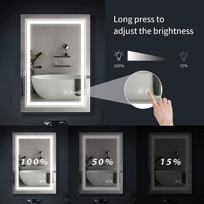 32x24 LED Lighted Bathroom Wall Mounted Mirror with High Lumen+Anti-Fog Separately Control+Dimmer Function