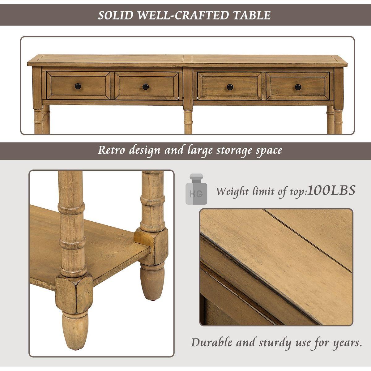 Console Table Sofa Table Easy Assembly with Two Storage Drawers and Bottom Shelf for Living Room, Entryway