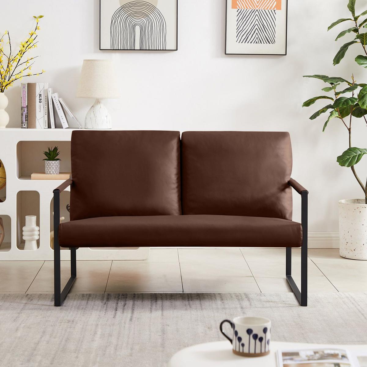 Lounge, living room, office or the reception area PVC leather accent arm chair with Extra thick padded backrest and seat cushion sofa chairs,Non-slip adsorption feet,sturdy metal frame,brown