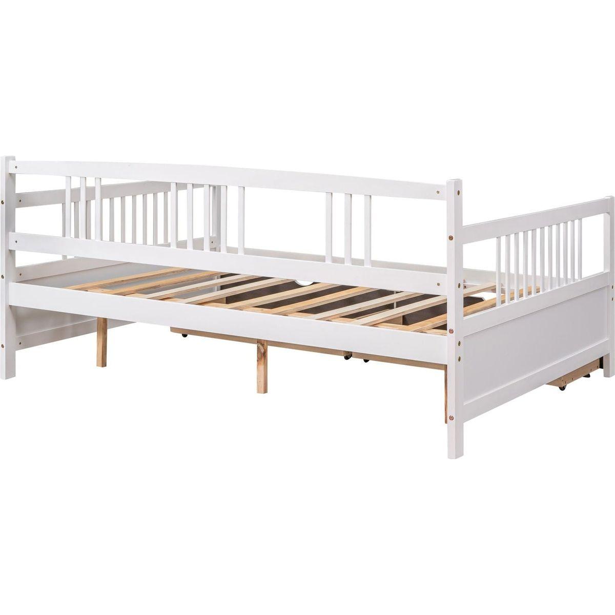 Full Size Daybed Wood Bed with Two Drawers, White - Streamdale Furniture