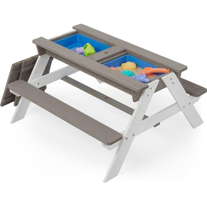 3-in-1 Kids Outdoor Wooden Picnic Table With Umbrella, Convertible Sand & Wate, Gray ASTM & CPSIA CERTIFICATION