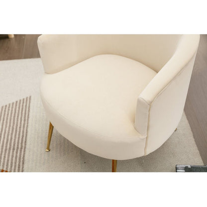 Velvet Armchair Accent Tub Barrel Chair With Gold Metal Legs, Beige