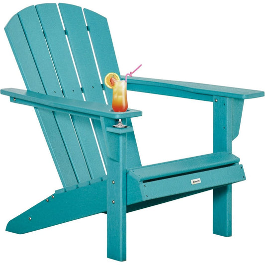 HDPE All-Weather Outdoor Adirondack Chair with Cup Holder, Fire Pit Chair for Backyard, Deck, Lawn, Garden, 330lbs Capacity, Light Blue