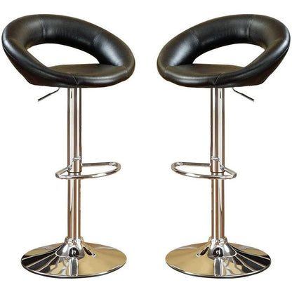 Black Faux Leather Stool Adjustable Height Chairs Set of 2 Chair Swivel Design Chrome Base PVC Dining Furniture