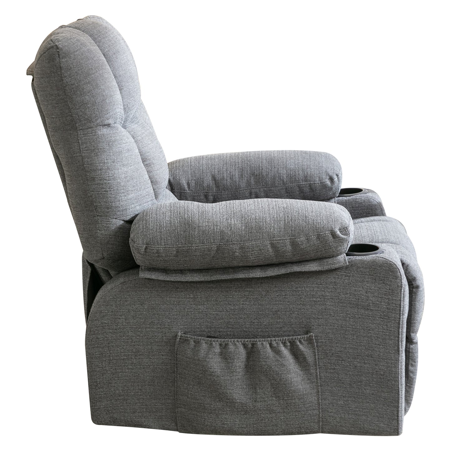 Recliner Chair Massage Heating sofa with USB and side pocket, 2 Cup Holders (Grey)