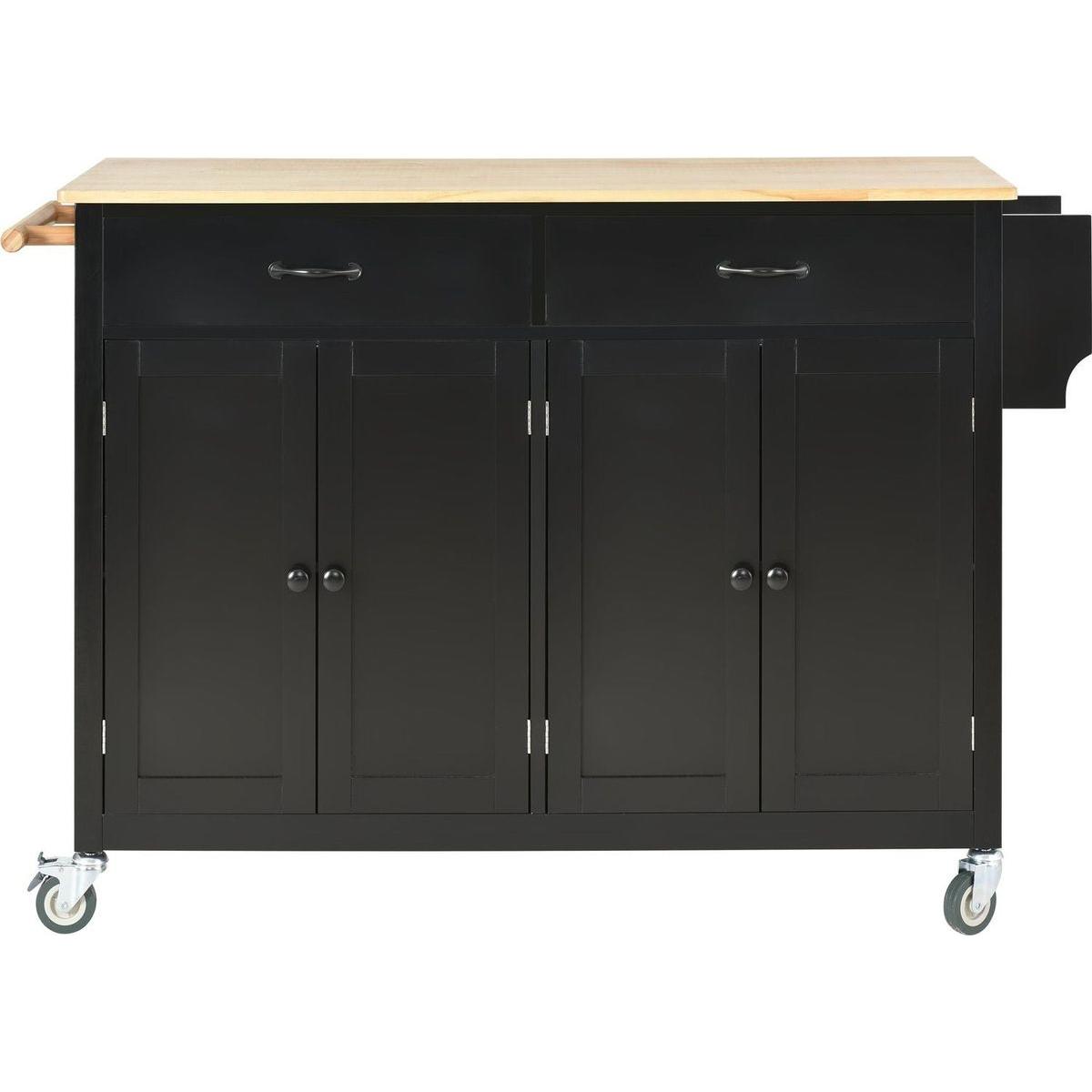 Kitchen Island Cart with Solid Wood Top and Locking Wheels4.3 Inch Width Door Cabinet and Two Drawerspice Rack, Towel Rack black) - Streamdale Furniture