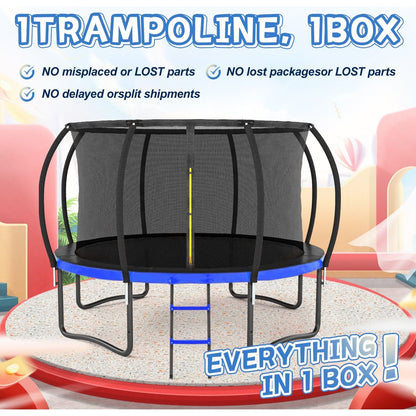 12FT Outdoor Big Trampoline With Inner Safety Enclosure Net, Ladder, PVC Spring Cover Padding, For Kids, Black&Blue Color