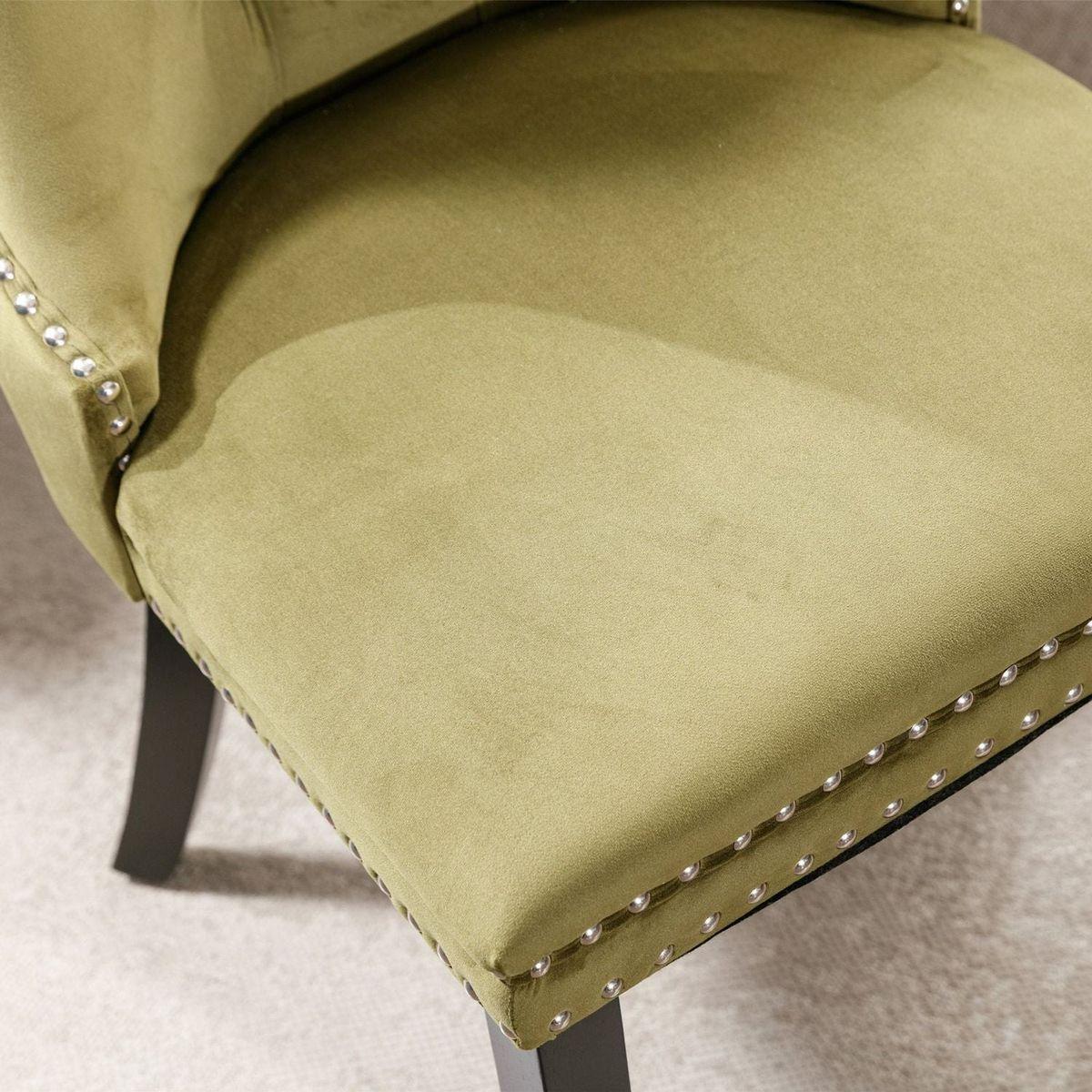 Nikki Collection Modern, High-end Tufted Solid Wood Contemporary Velvet Upholstered Dining Chair with Wood Legs Nailhead Trim 2-Pcs Setlive-Green