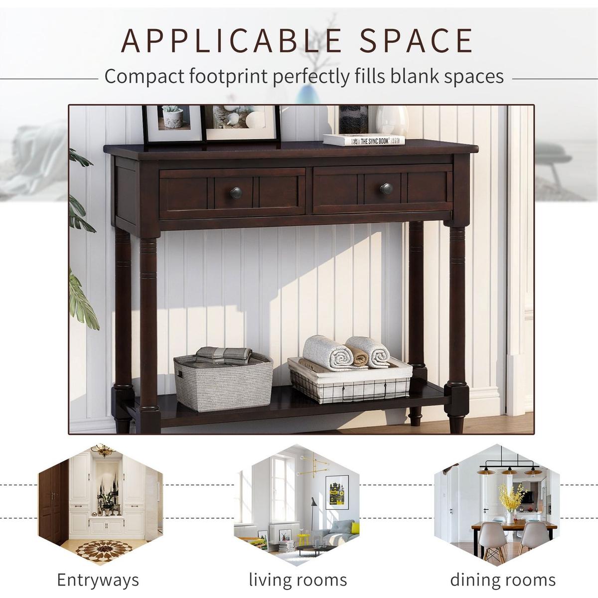 Daisy Series Console Table Traditional Design with Two Drawers and Bottom Shelf (Espresso)