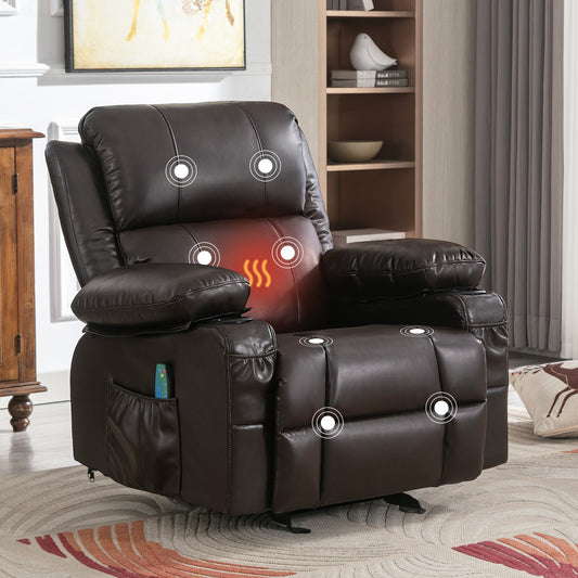 Vanbow.Recliner Chair Rocking Chairs for Adults Oversized with 2 Cup Holders, USB Charge Port Soft Features a Manual Massage and Heat.BROWN