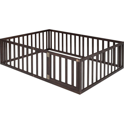 Full Size Wood Daybed Frame with Fence, Walnut