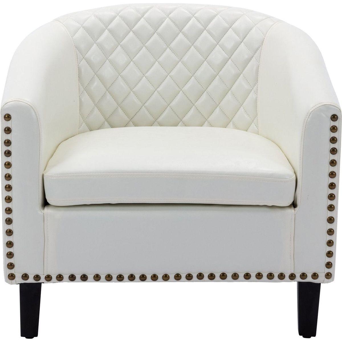 accent Barrel chair living room chair with nailheads and solid wood legs white pu leather