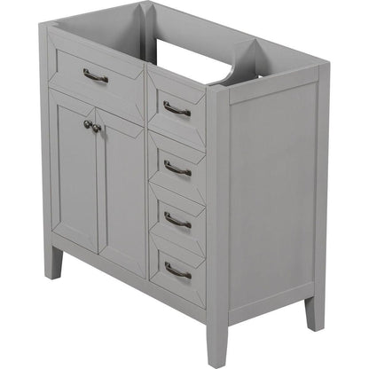 36" Bathroom Vanity without Sink, Cabinet Base Only, Bathroom Cabinet with Drawers, Solid Frame and MDF Board, Grey