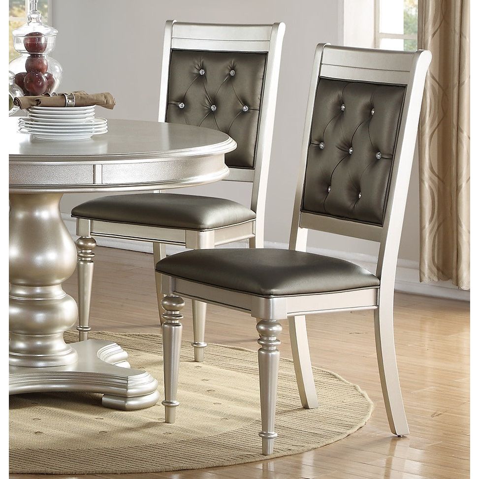 Luxury Silver Accent Tufted Upholstered Chairs Set of 2 Dining Side Chairs