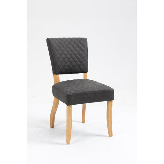 Upholstered Diamond Stitching Leathaire Dining Chair with Solid Wood Legs Gray