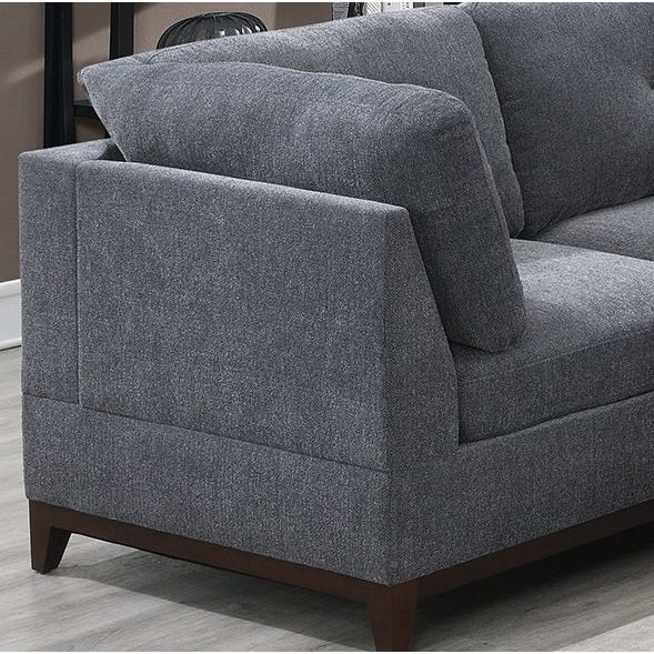 Ash Grey Chenille Fabric Modular Sectional 9pc Set Living Room Furniture Corner Sectional Couch 3x Corner Wedge 4x Armless Chairs and 2x Ottomans Tufted Back Exposed Wooden Base