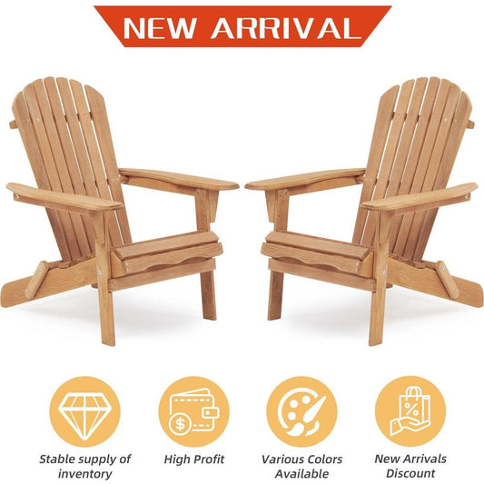 Wooden Outdoor Folding Adirondack Chair Set of 2 Wood Lounge Patio Chair for Garden,Garden, Lawn, Backyard, Deck, Pool Side, Fire Pit,Half Assembled