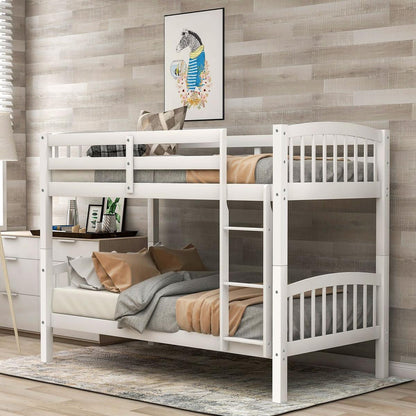 Twin Over Twin Bunk Bed with Ladder, White - Streamdale Furniture