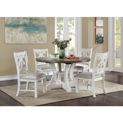 Lavish Design Distressed White 2pcs Dining Chairs Only, Gray Padded Fabric Seat Dining Room Kitchen Furniture Solid wood decorative Back